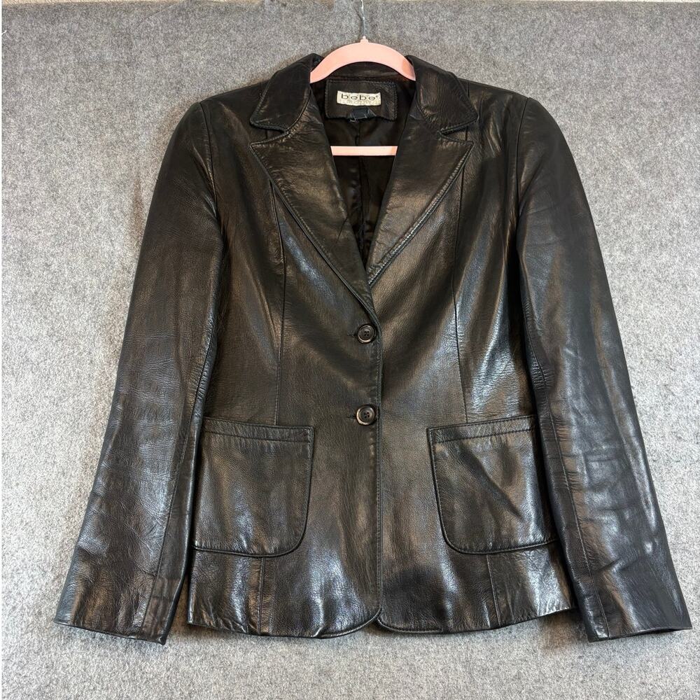 Bebe MODA Blazer Jacket Womens 8 Black Leather Lined Lightweight Coat Outdoor